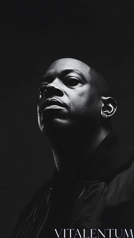 Shadow-forged portrait of stoic strength in stark monochrome.