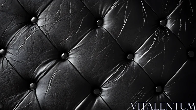Black leather tufted upholstery surface shows detailed sheen