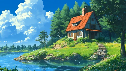 Cozy Riverside Cottage Nestled in Summer Woods.