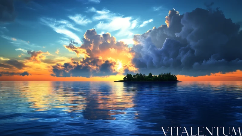 Tropical Island Sunset with Dramatic Cloud Formation.