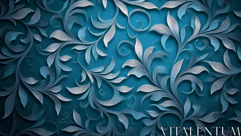 Intricate teal relief foliage in layered paper-cut style.