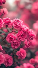 Vibrant Pink Roses Garden in Full Bloom. Selective Focus Macro Photography.