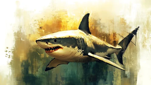 Great white shark rendered in dynamic painterly strokes.