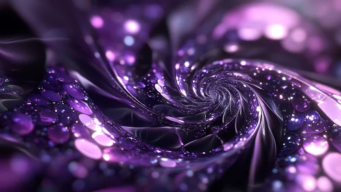 Dreamy violet spiral of light and glittering orbs.