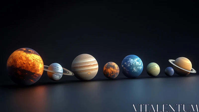 Planetary spheres rendered with realistic PBR shading and soft studio lighting