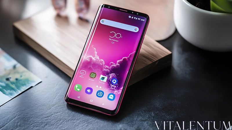 Vibrant Magenta Smartphone Displaying Customized Android Interface.
