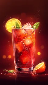 Luminous Citrus Cocktail with Ice and Mint Garnish.