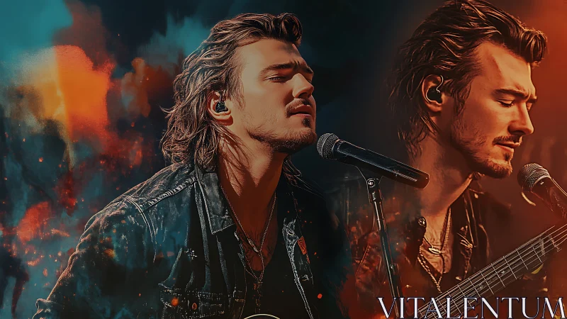 Dual portrait of male rock vocalist in cinematic stage lighting