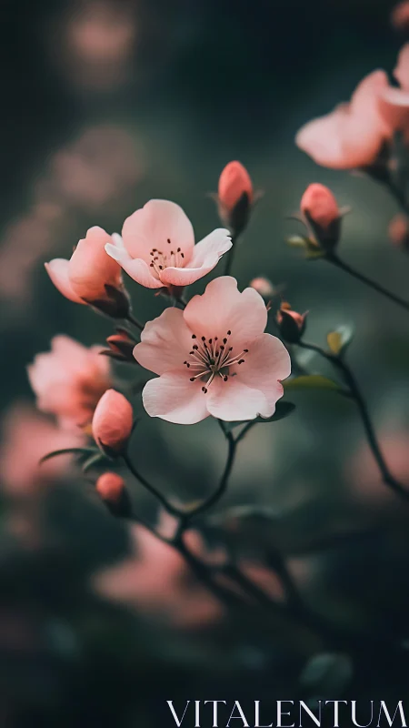 Delicate Pink Blossoms in Soft Focus Spring Garden