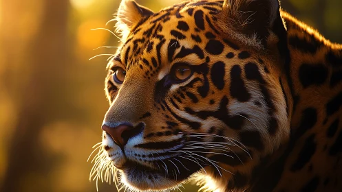 Leopard profile with golden hour side lighting and bokeh background