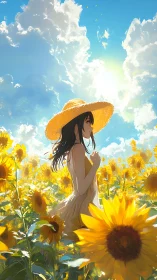 Sunlit daydream drifts with her through towering sunflowers