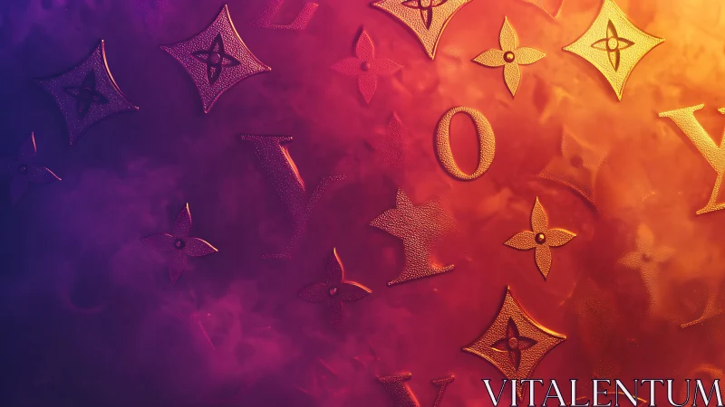 Embossed monogram symbols glow through gradient light.
