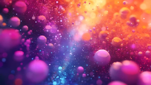 Vibrant Abstract Spheres Floating in Colorful Cosmic Space.