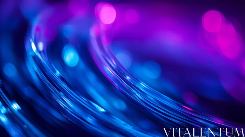 Abstract glowing fiber optic cables in vibrant blue and purple light.