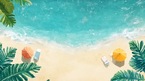 Tropical Beach Getaway: Umbrellas and Loungers on Golden Sand.