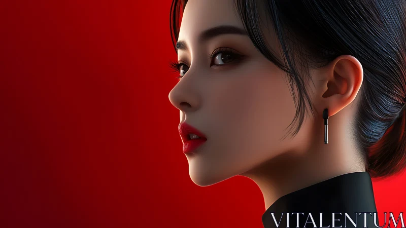 Elegant digital portrait glows against a bold red backdrop