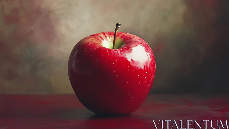 Shiny red apple glowing softly on a cozy painted table.