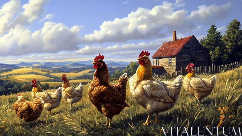 Poultry Composition in Rural Landscape Setting.