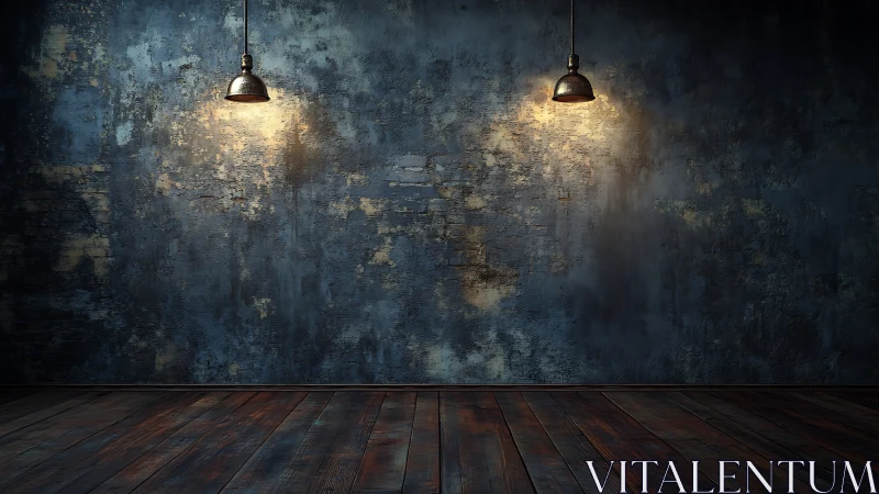 Warm industrial lamps softly glow over rustic studio walls