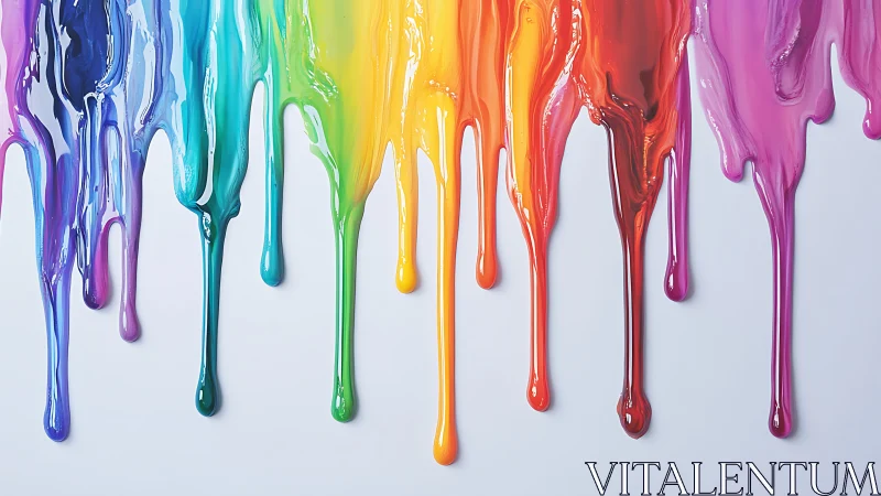 Chromatic drip spectrum in glossy abstract paint flows.