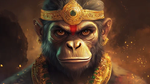 Divine simian warrior portrait in gilded ceremonial regalia.
