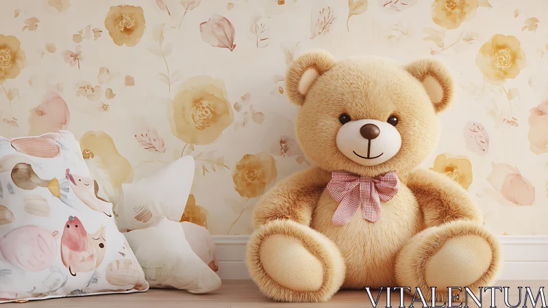 Cuddly teddy bear brightens a cozy nursery corner with charm