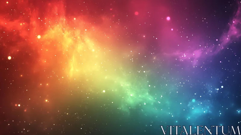 Radiant rainbow nebula glows softly across the silent cosmos