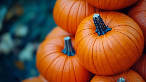Stacked autumn pumpkins in shallow depth-of-field study.
