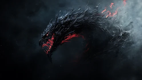 Dark serpentine creature head emerges from smoky atmosphere