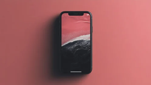 Smartphone mockup displaying a dramatic coastal landscape wallpaper