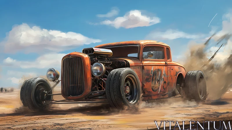 Digital painting of desert hot rod sprint with cinematic motion blur.