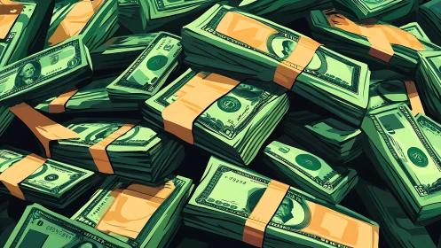 Vector-stylized USD banknote stacks under directional lighting.