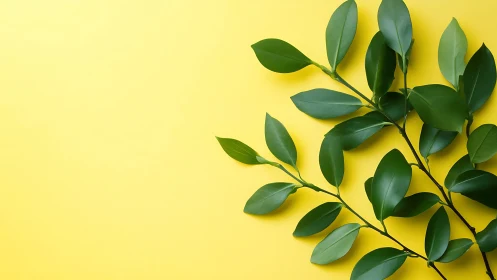 Botanical branch array on saturated yellow negative space.