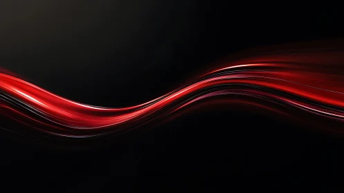 Crimson light trails curve across a deep black negative space