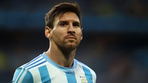 Male football player in striped jersey stands in stadium