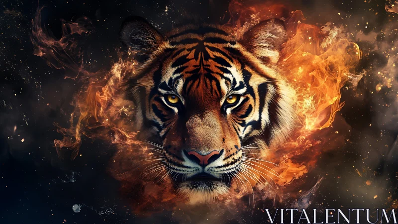 Thermal-ignited tiger visage in high-contrast digital inferno.