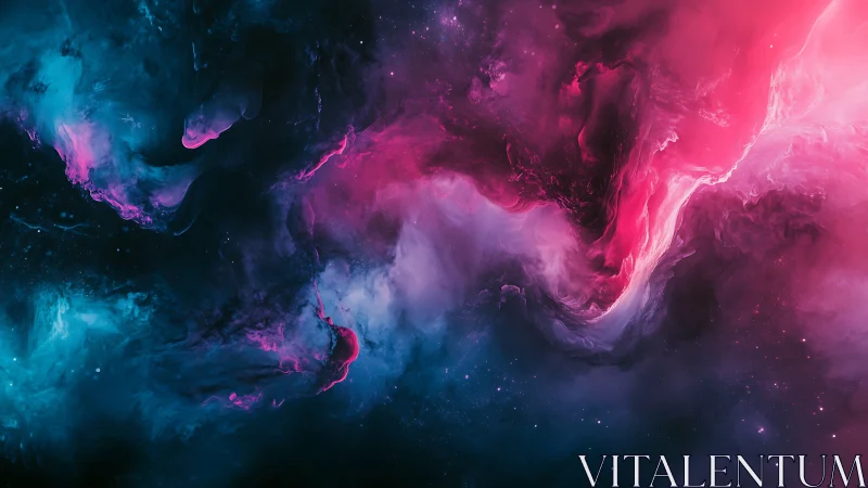 Vibrant pink and teal cosmic nebula curls through deep space