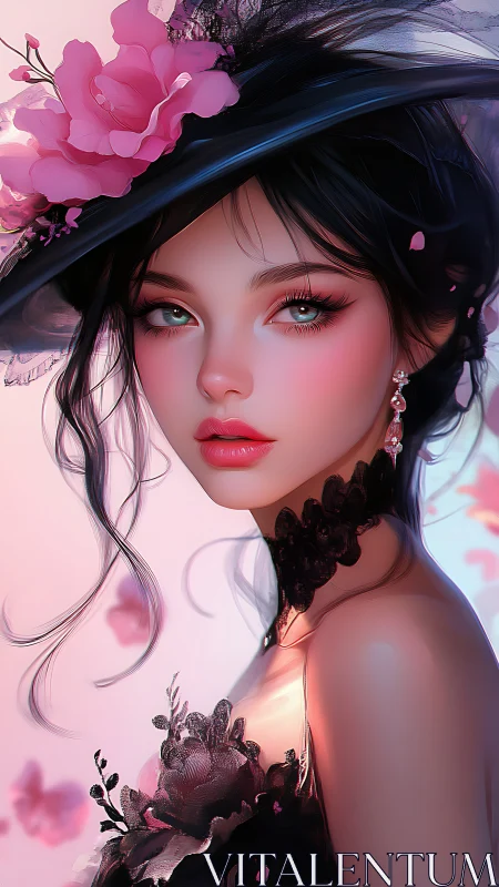 High-detail portrait of stylized woman in lace dress and hat