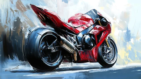 Red sport motorcycle rendered in dynamic digital painting style.
