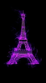 Neon magenta Eiffel Tower outline on black background.