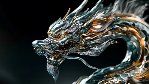 Chrome storm dragon coils in molten gold twilight fury.