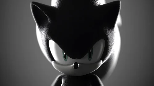 Monochrome 3D render of stylized hedgehog character portrait.