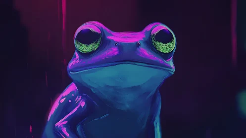 Neon amphibian portrait in cyberpunk digital painting style.