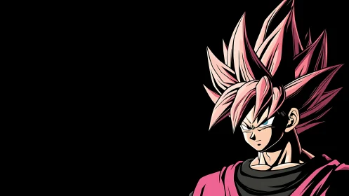 Stylized spiky-haired warrior portrait on black background.