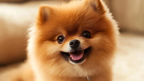 Bright-eyed Pomeranian puppy shares a joyful, fluffy smile