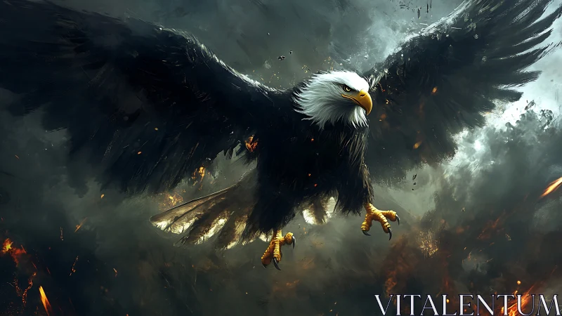 Majestic Bald Eagle Soaring in Dramatic Digital Art Style.