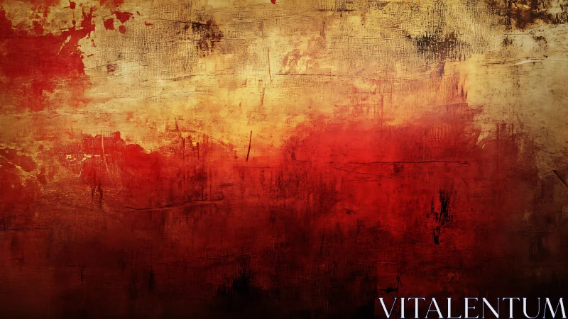 Fiery Red and Gold Abstract Painting with Textured Brushstrokes.