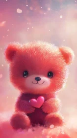 Sweet fluffy teddy sharing a glowing pink heart of love.