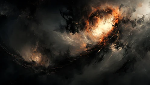 Cosmic firestorms swirling through fractured dark voids.