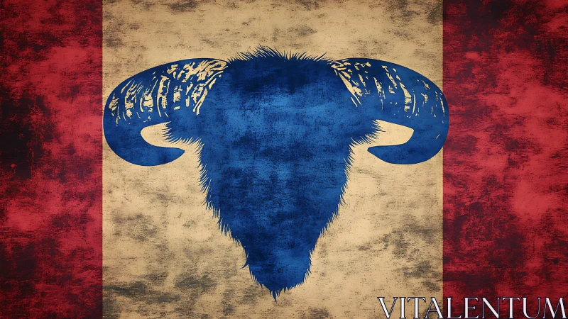 Rugged blue buffalo emblem on weathered tricolor banner.